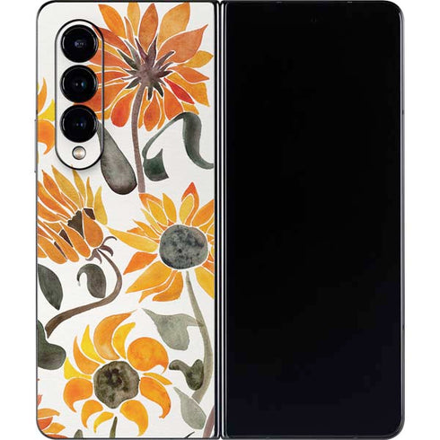 Cat Coq Yellow Sunflower Galaxy Z Fold4 5G Skin